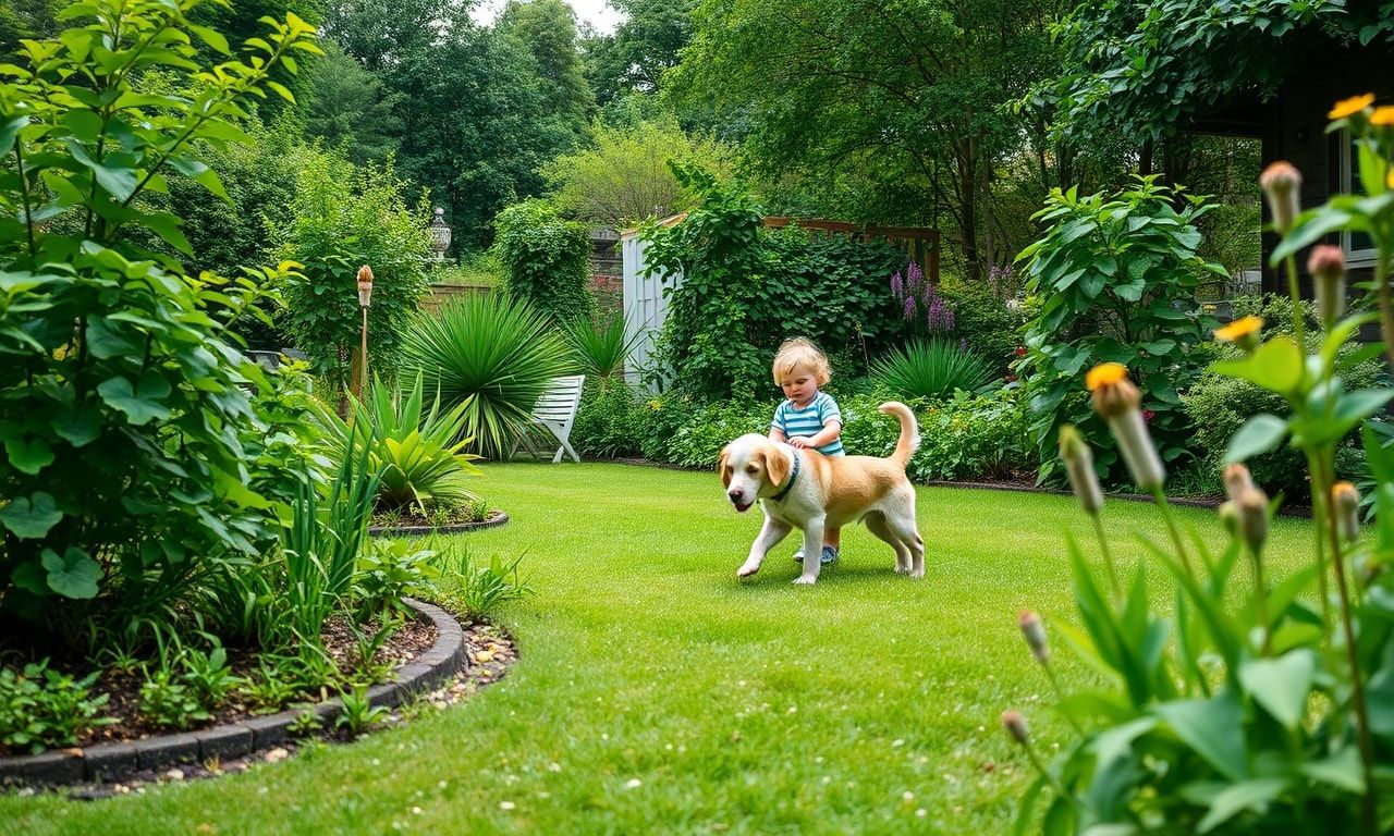 家族とペットが安心して過ごせるきれいなお庭