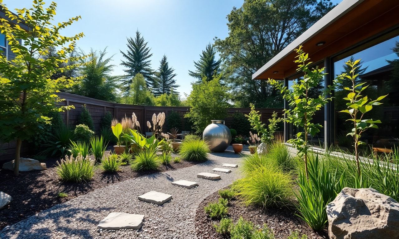 砂利が敷かれた美しい庭の風景