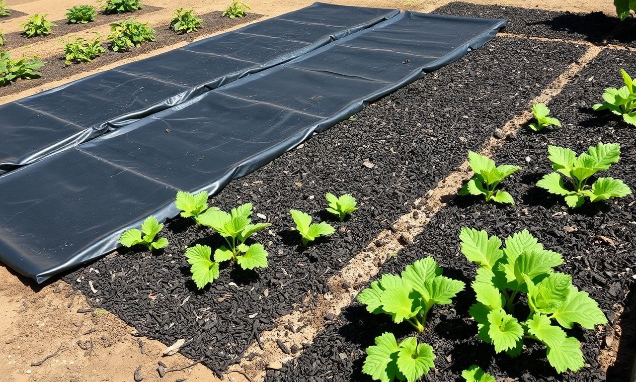マルチシートが敷かれた家庭菜園の様子