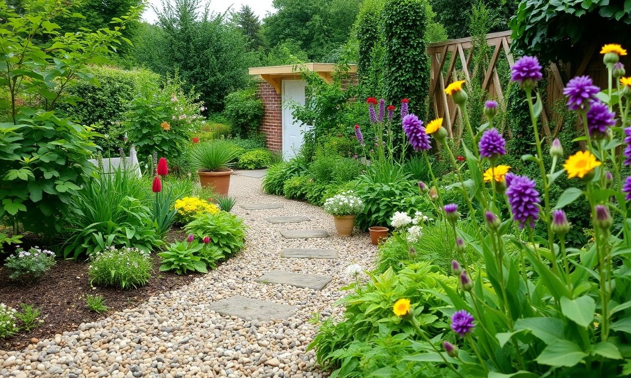 砂利を敷いた美しい庭の様子