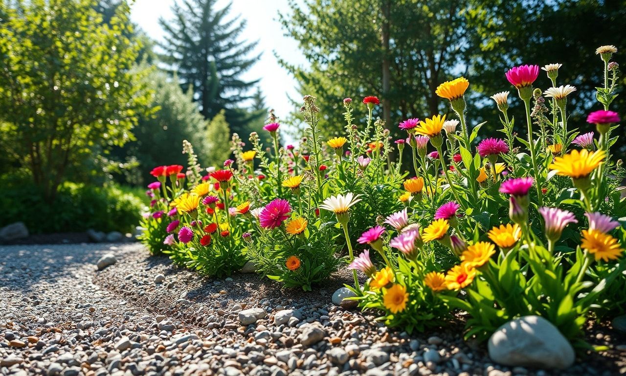 砂利を敷いた綺麗な花壇の様子
