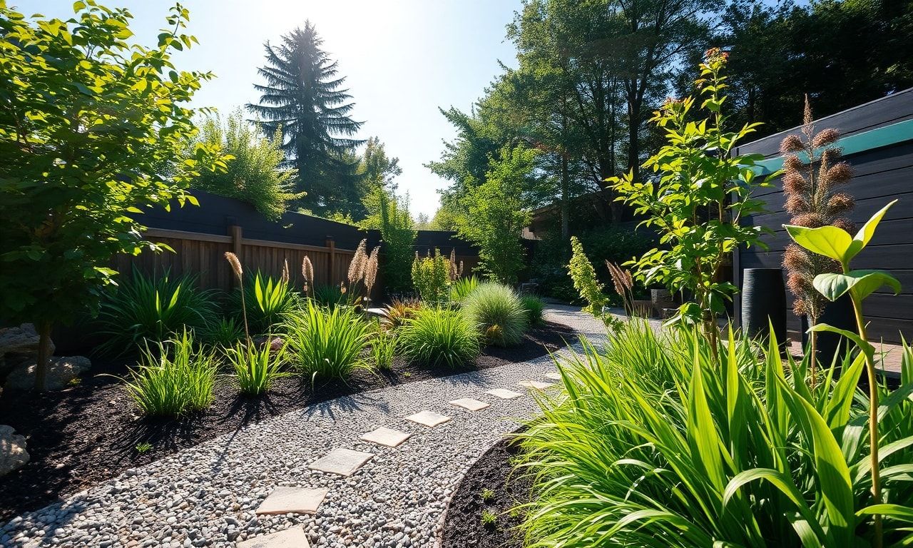 砂利と防草シートで整備された美しい庭