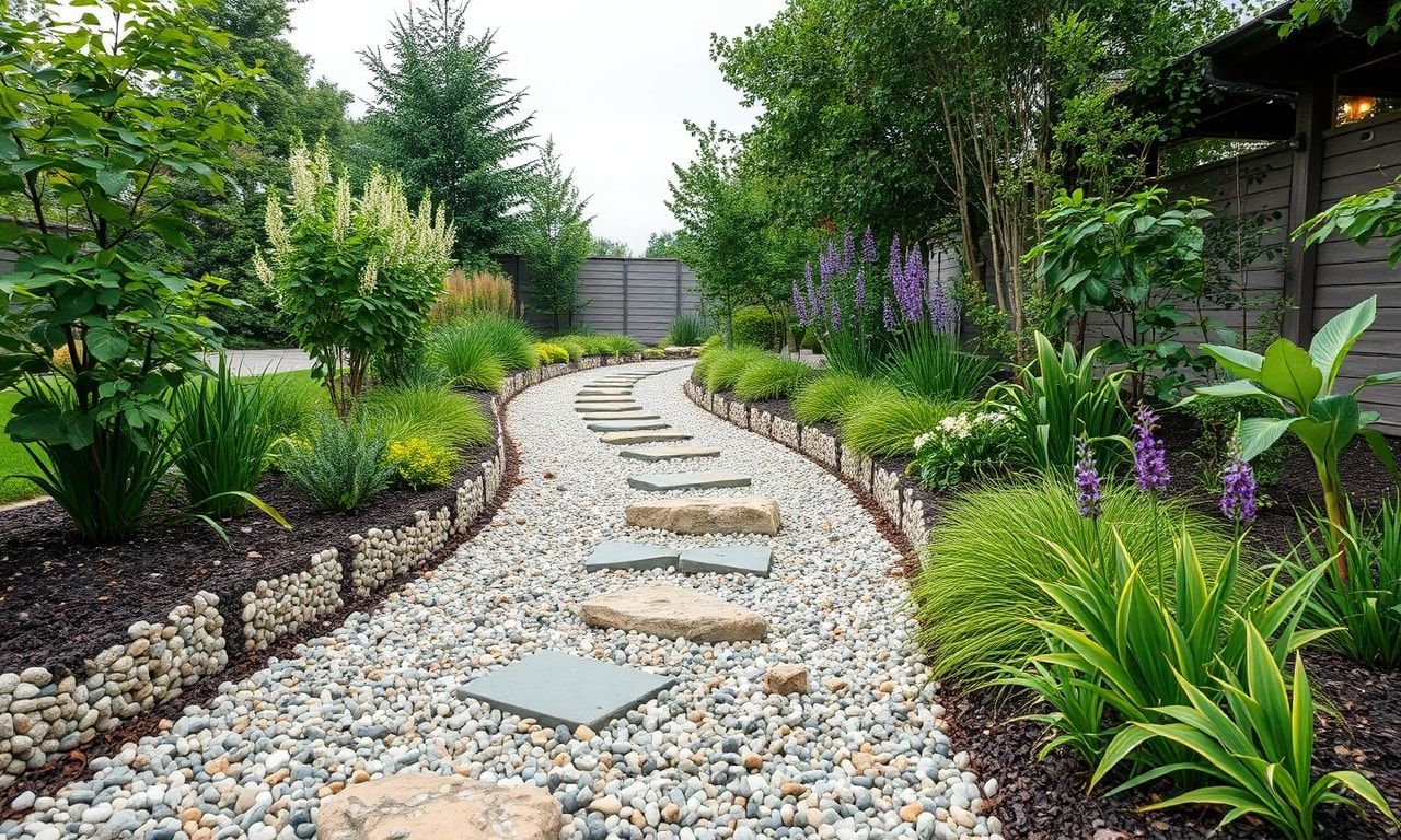 美しい庭の砂利道