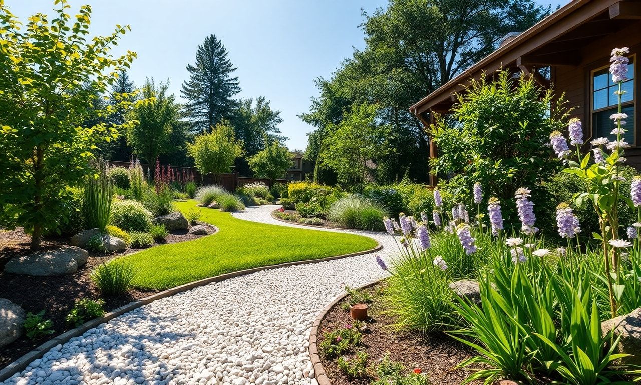 白玉砂利の美しい庭