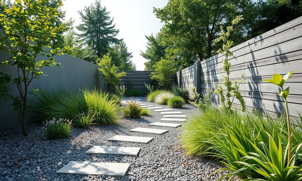 グレーの砂利が敷かれたおしゃれな庭