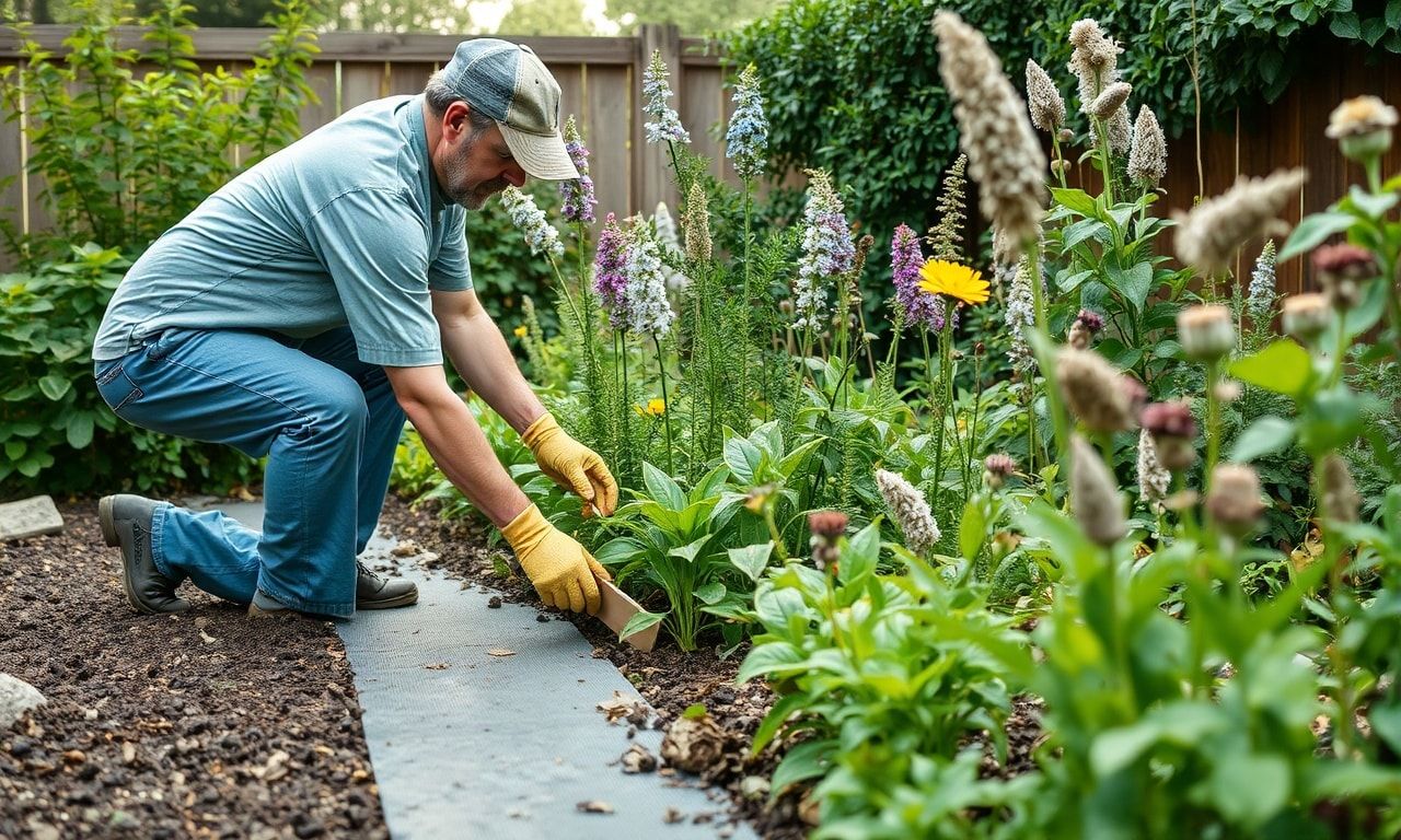 防草シートの施工風景
