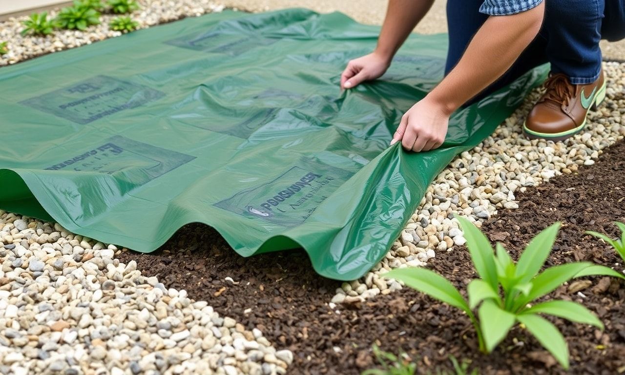 防草シートを施工している様子