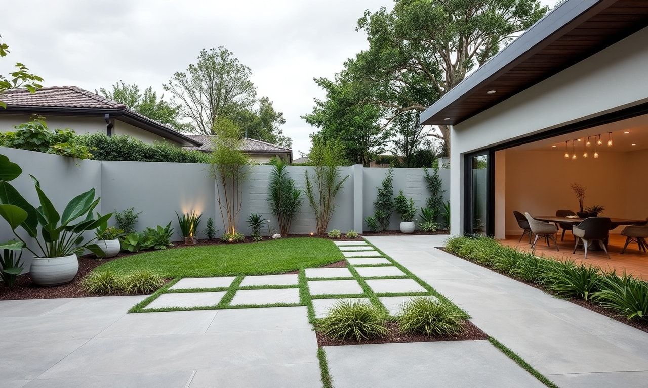 コンクリート舗装されたモダンな庭