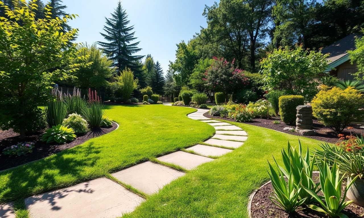 美しい庭のセメント通路