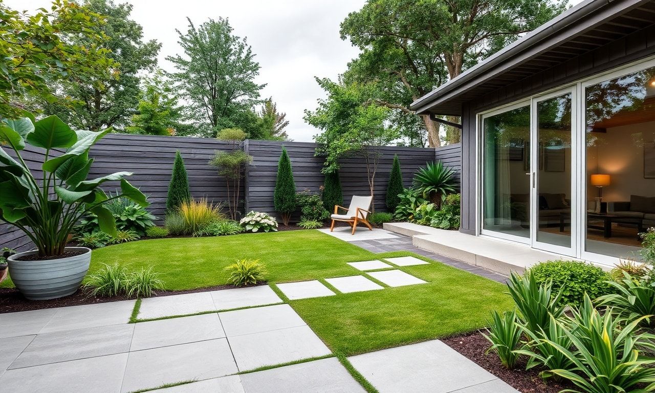 タイルを敷いたおしゃれな庭