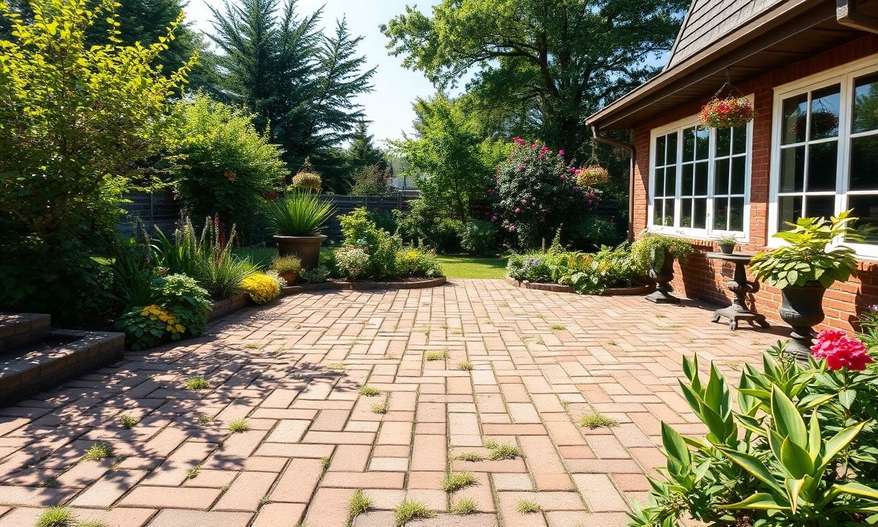 レンガ敷きの庭