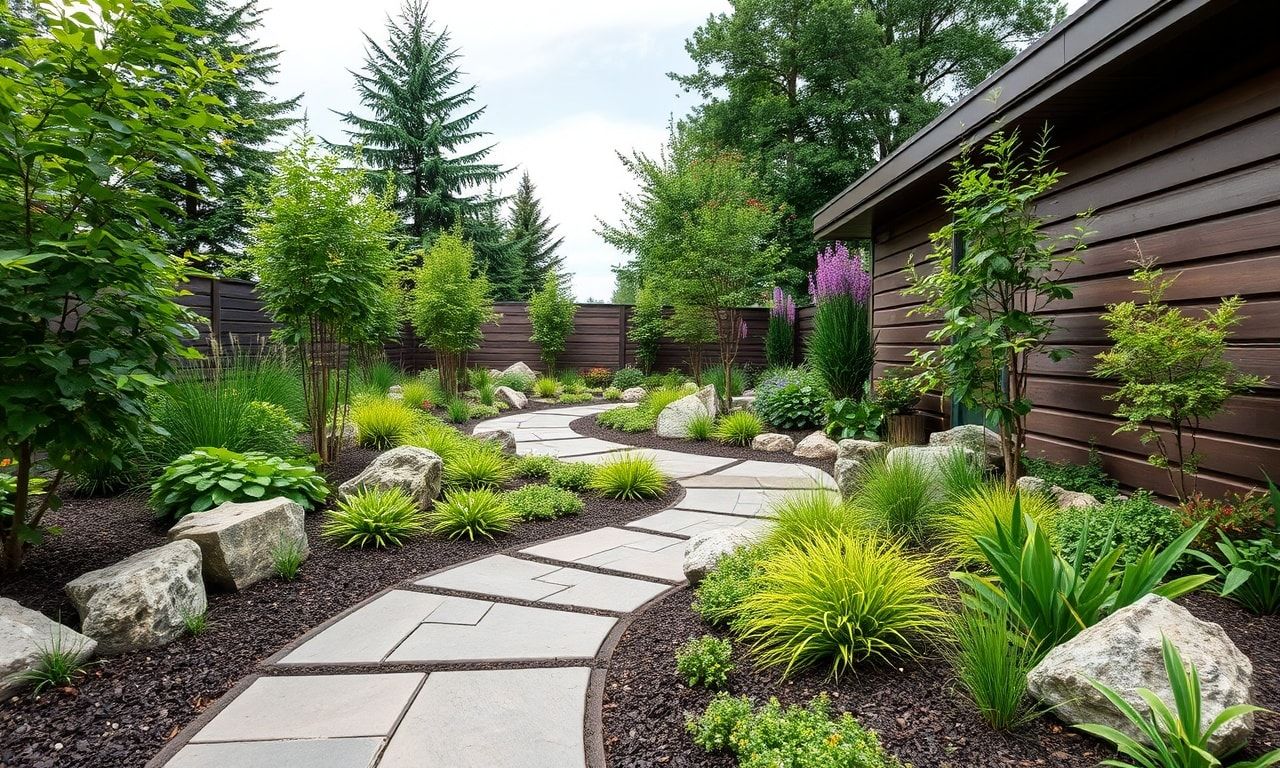 おしゃれなブロック舗装の庭