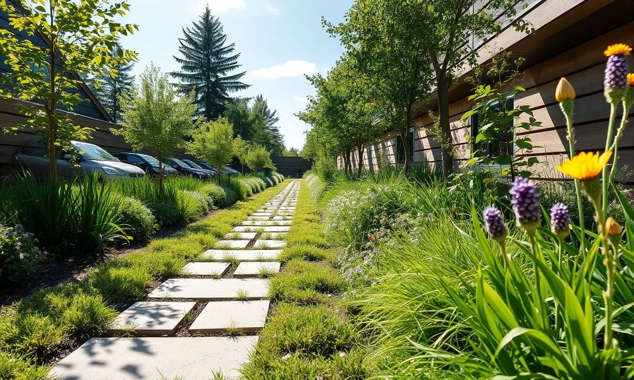 透水性舗装が施された美しい庭の小道