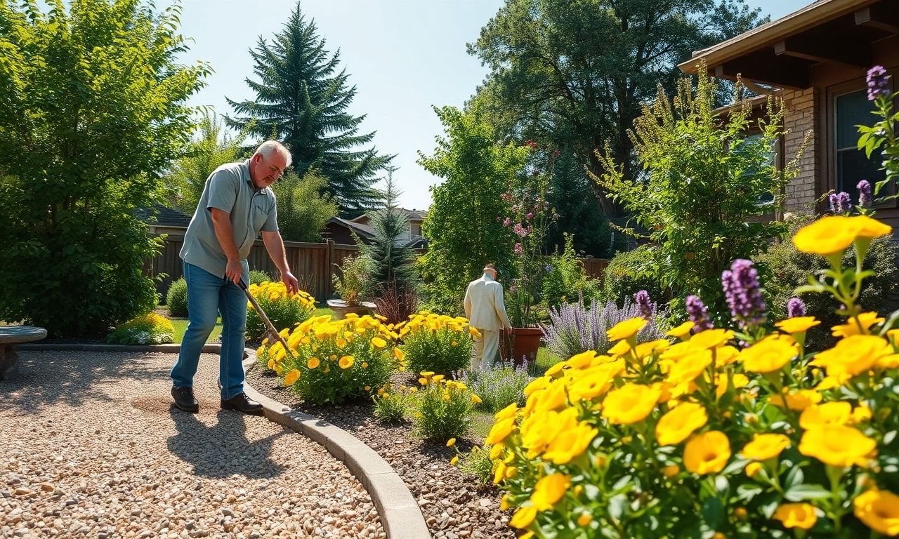 庭のメンテナンスをする様子