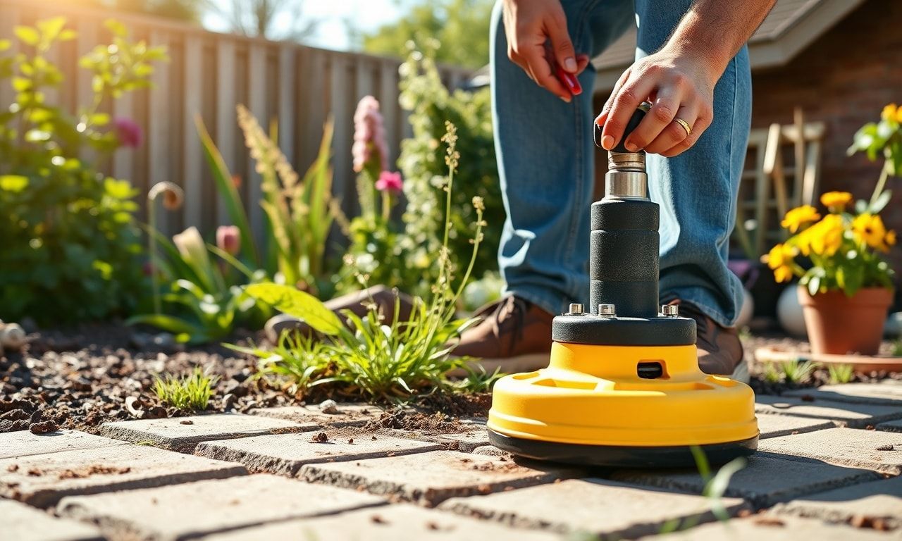 庭の整地作業を行う様子