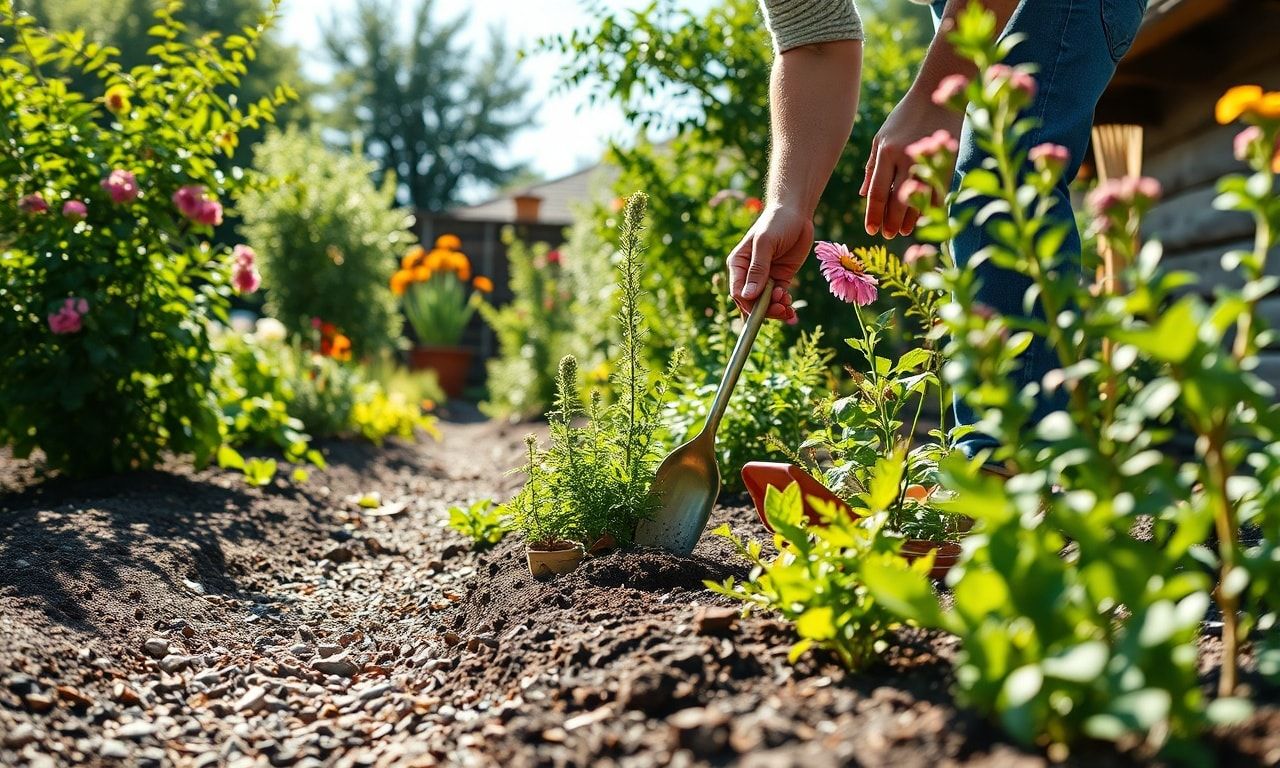庭の手入れをする様子