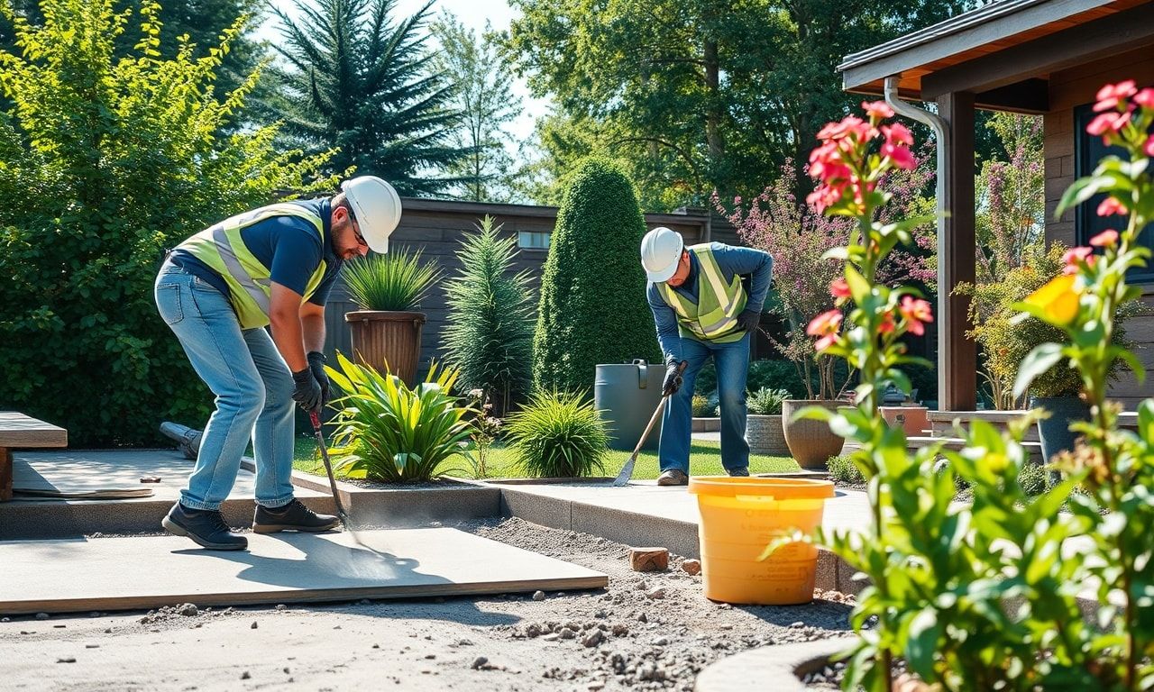 庭のコンクリート施工風景