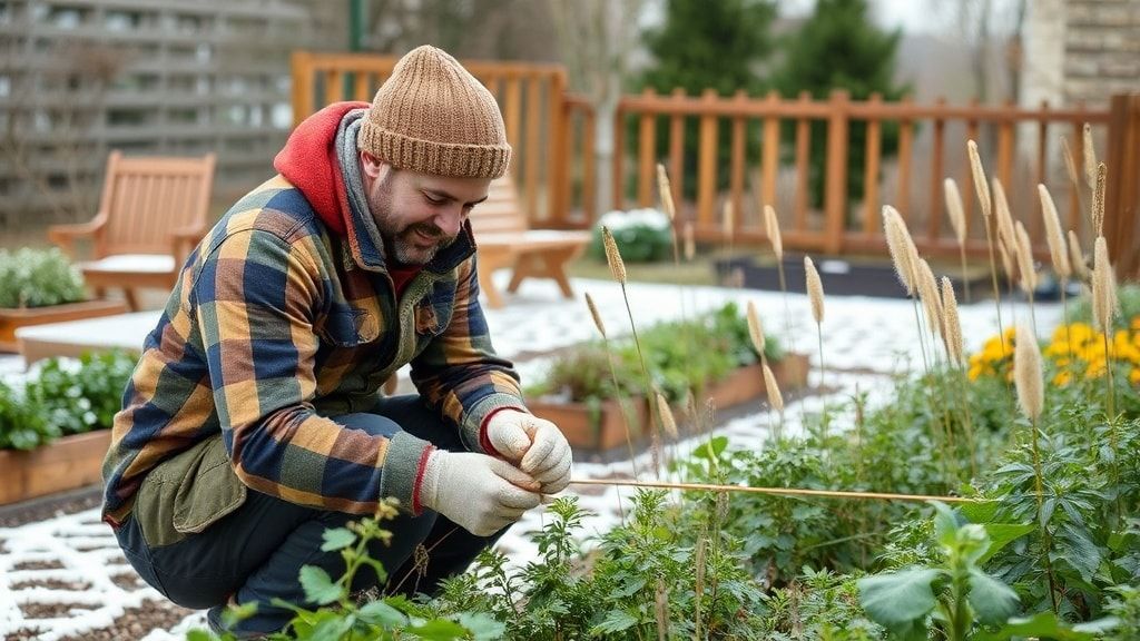 庭の雑草対策を計画する様子