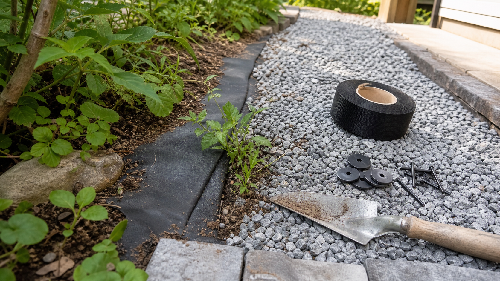 防草シートの隙間から出た雑草を補修する失敗例