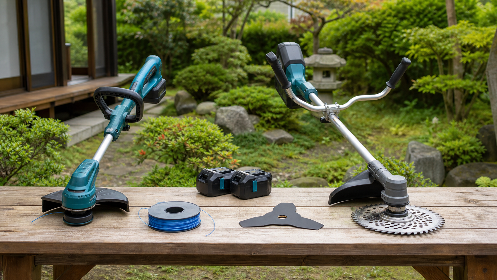 家庭用草刈機の充電式モデルと刃の種類を比較する道具