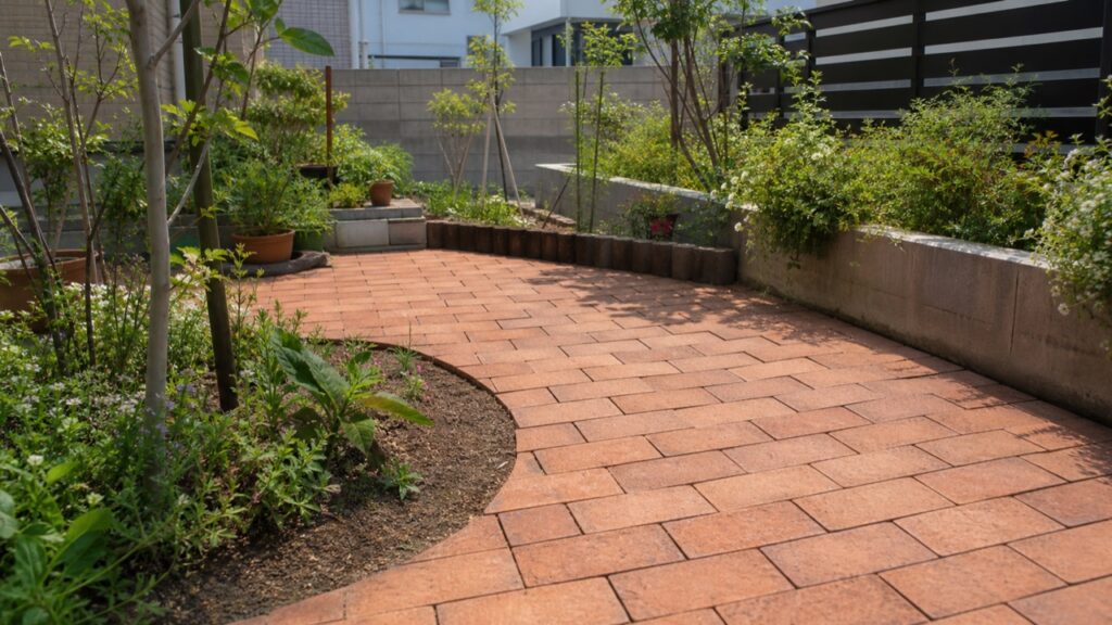 雑草対策のレンガ敷きDIYで整えた庭の完成イメージ