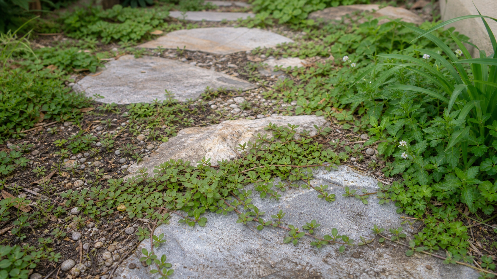 地面を這って広がる庭の雑草