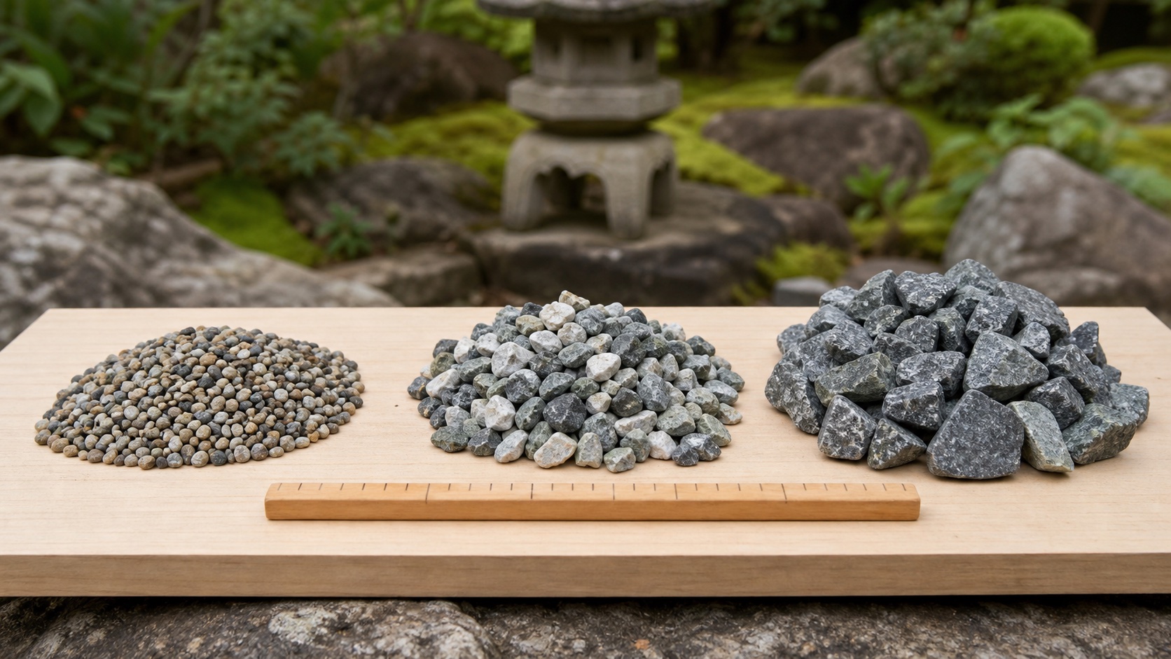 雑草対策に使う砂利の粒径比較