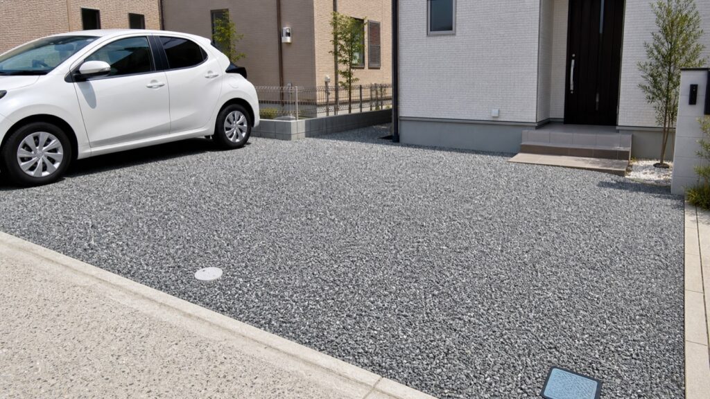 駐車場の雑草対策で手入れしやすく整えた砂利敷きの駐車場