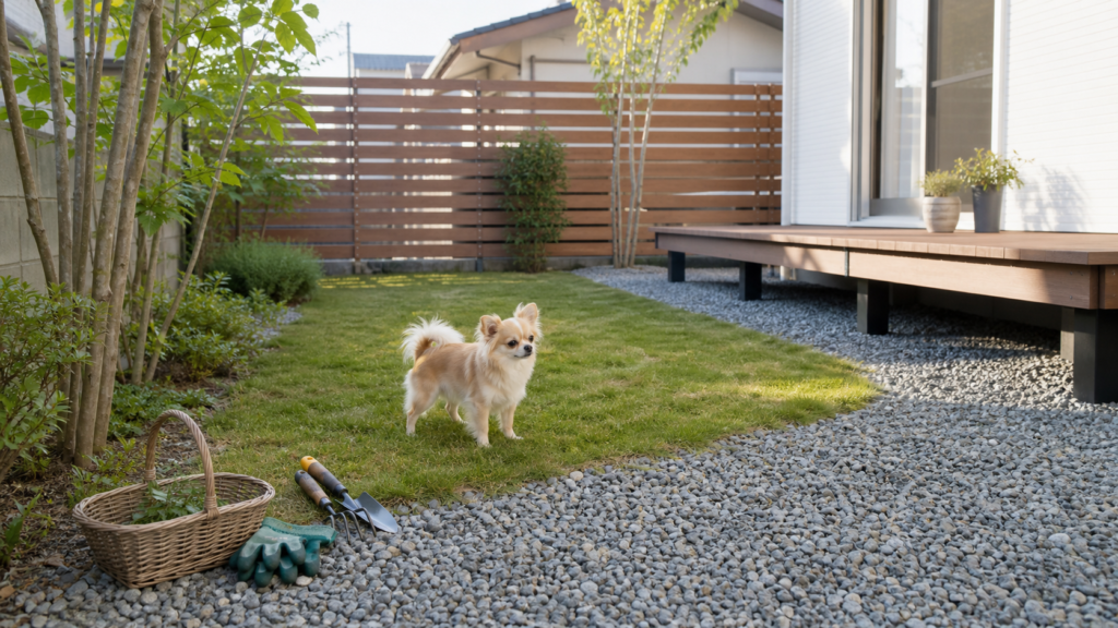 犬がいる庭の雑草対策を安全に進める庭のイメージ