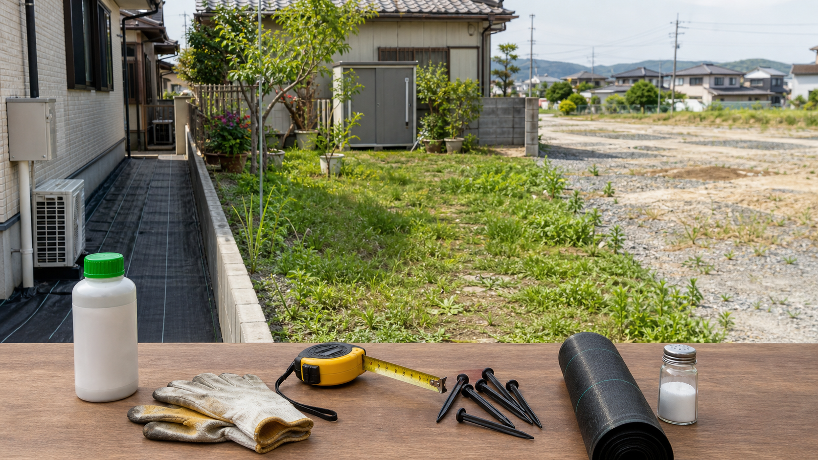 やってはいけない雑草対策と広さ別の推奨を確認する庭と空き地の風景