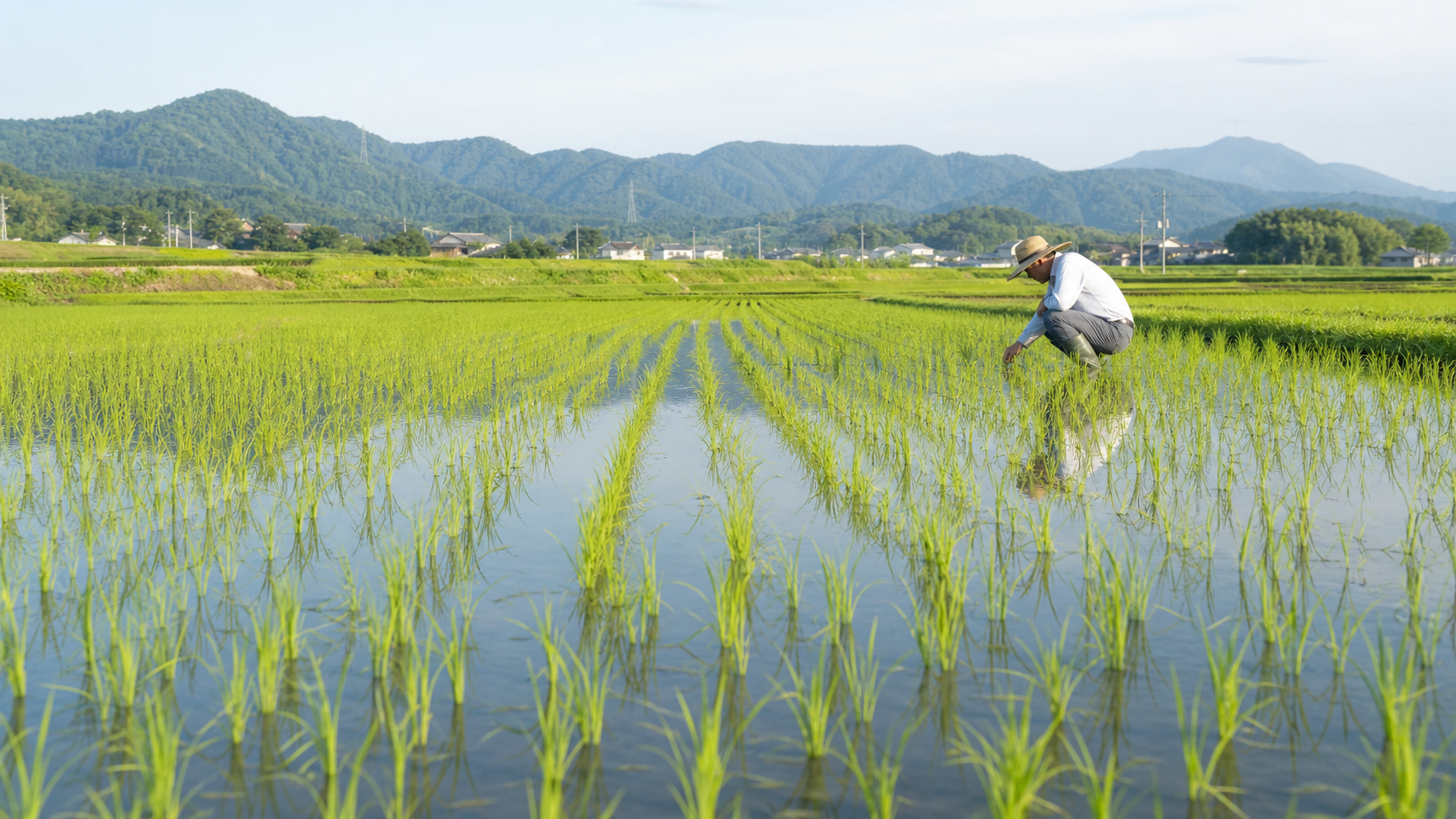 田んぼの雑草対策で水管理と初期除草を確認する水田