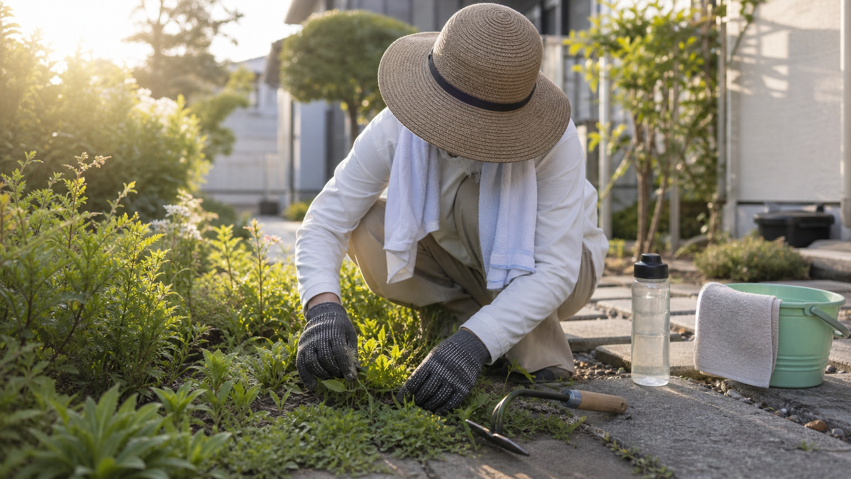 夏の雑草対策を早朝に安全に進める庭仕事
