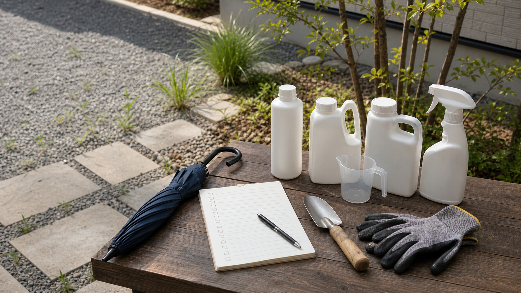 除草剤を購入する前に場所と雑草を確認するチェック道具