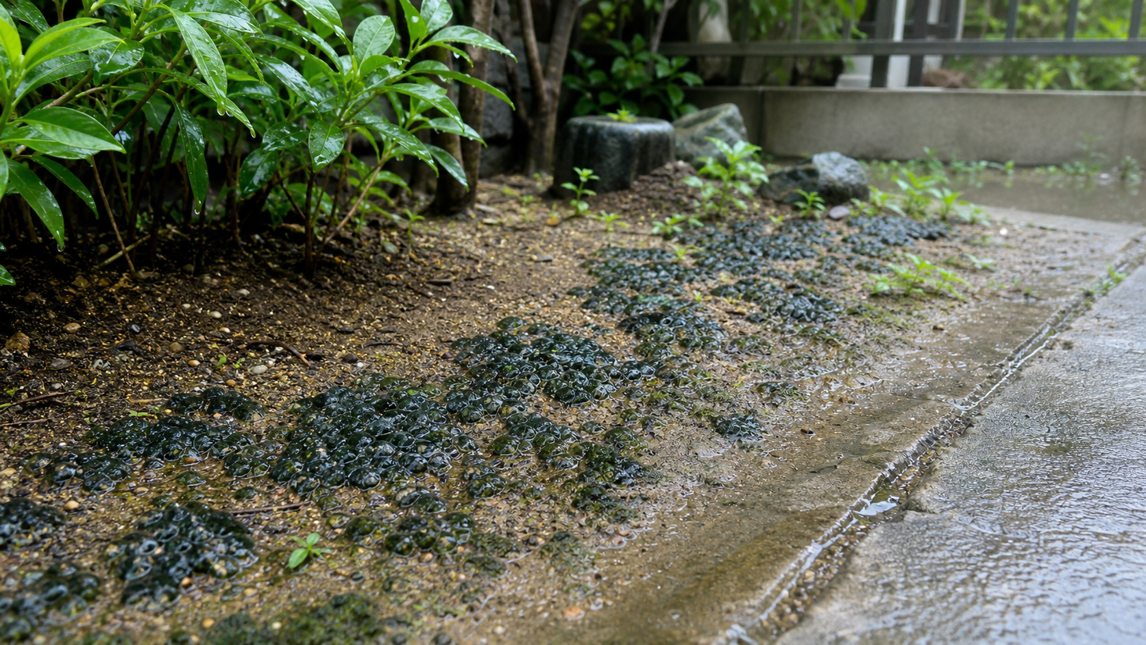 イシクラゲが庭に発生した様子