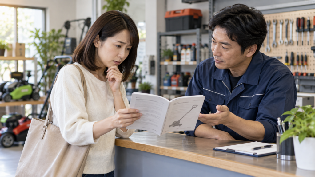 刃の交換について販売店で相談するイメージ