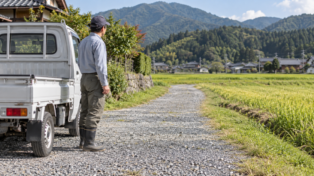 車から作業場所までの平らな運搬経路を確認するイメージ