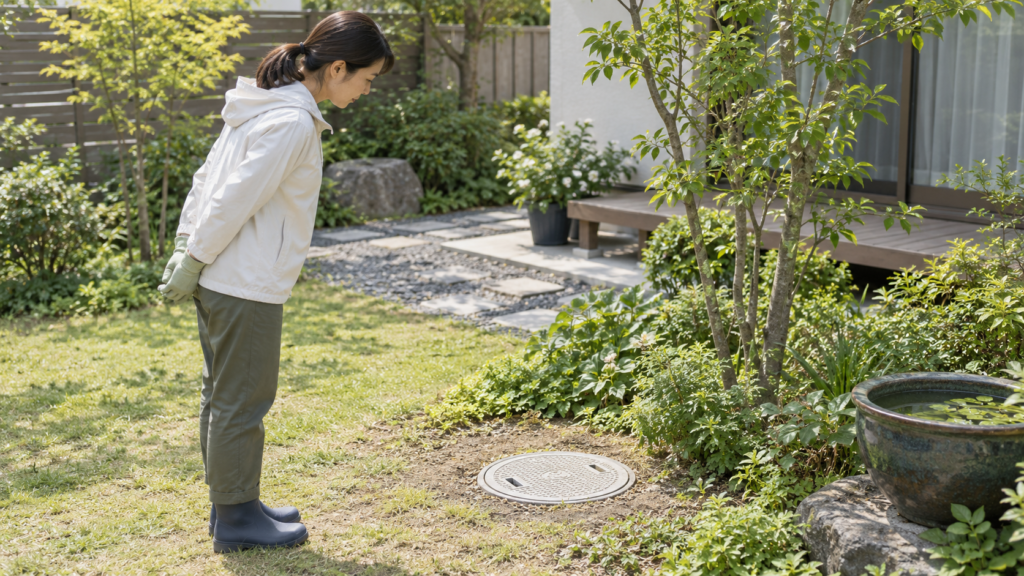 閉じた排水ますの位置と管理方法を確認するイメージ
