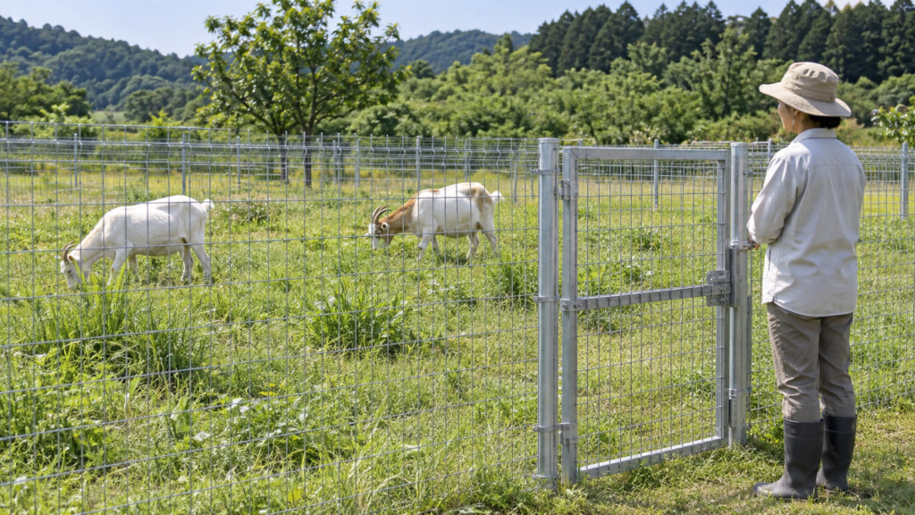 丈夫な柵と閉じた門扉で逃走を防ぐイメージ