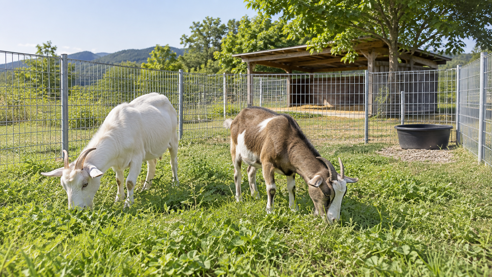 柵と小屋を備えた土地でヤギを管理する概念イメージ