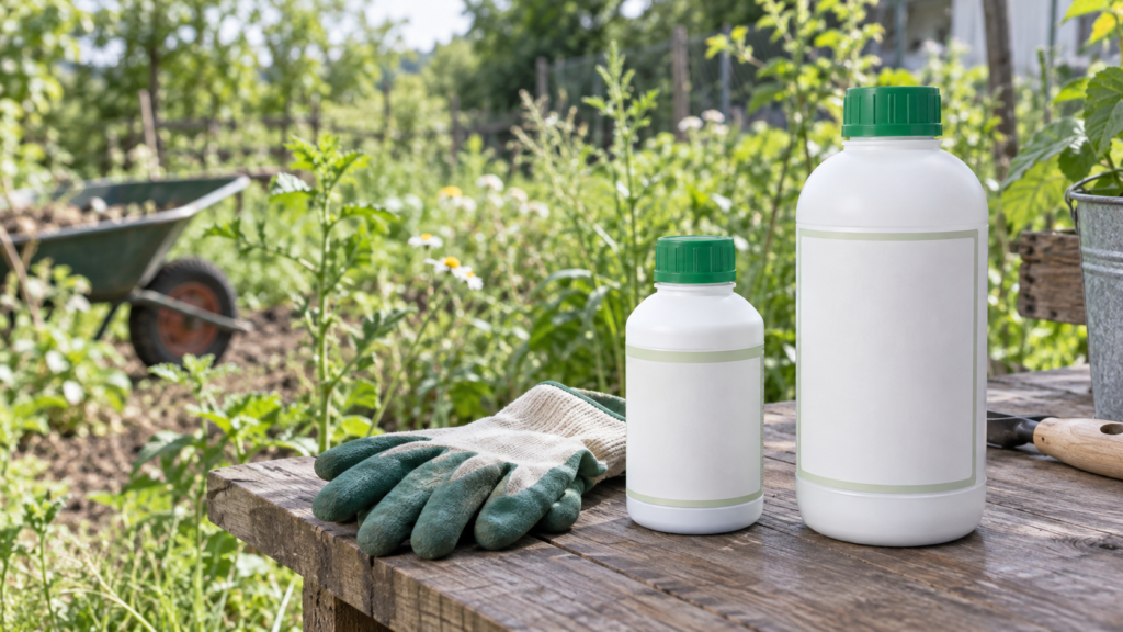 除草剤と展着剤の表示確認をイメージした二つの容器
