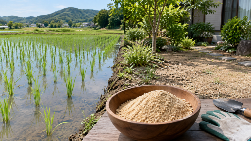 水を張った田んぼと乾いた庭の条件の違い