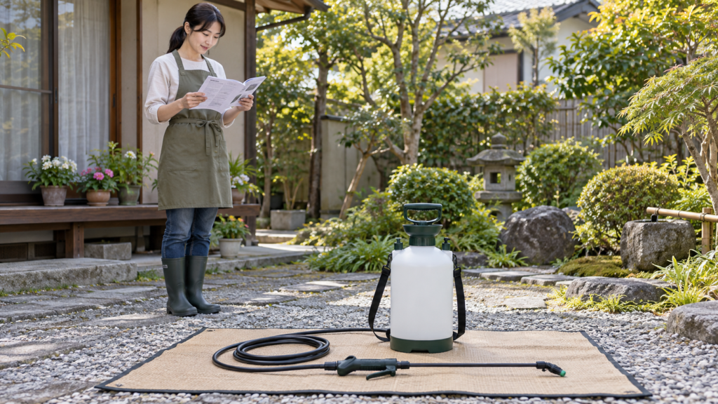 圧力の不調を確認する前に停止した噴霧器の外観