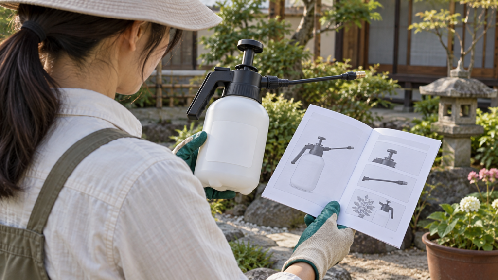 噴霧器の型式表示と取扱説明書を照合する準備