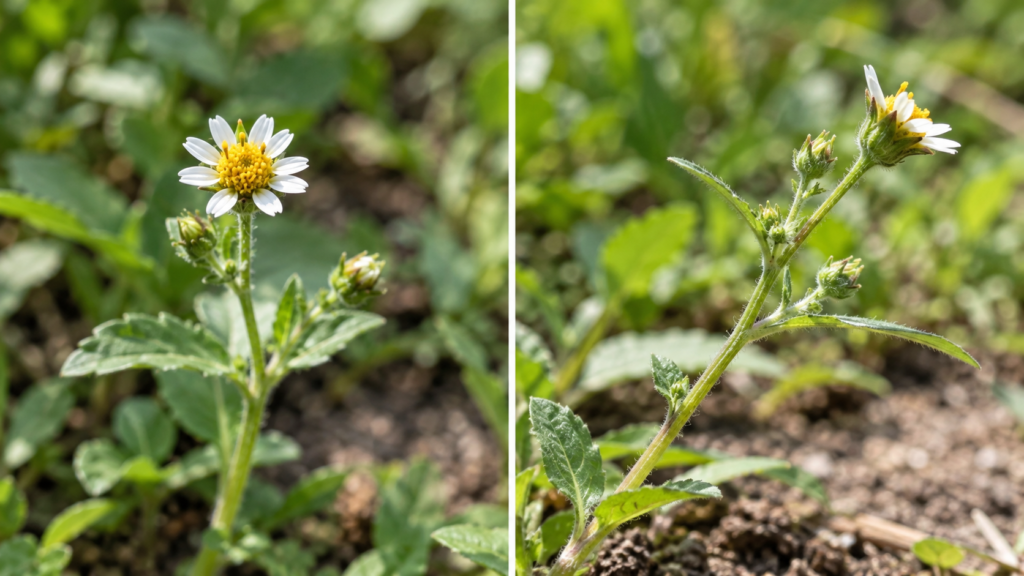 草の花を正面と横から撮り茎への付き方を確認するイメージ